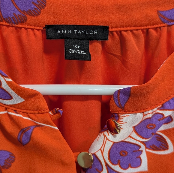 Ann Taylor Dress Sleeveless Elastic Waist Orange Purple Floral Lined Belt, 10P - Picture 2 of 7